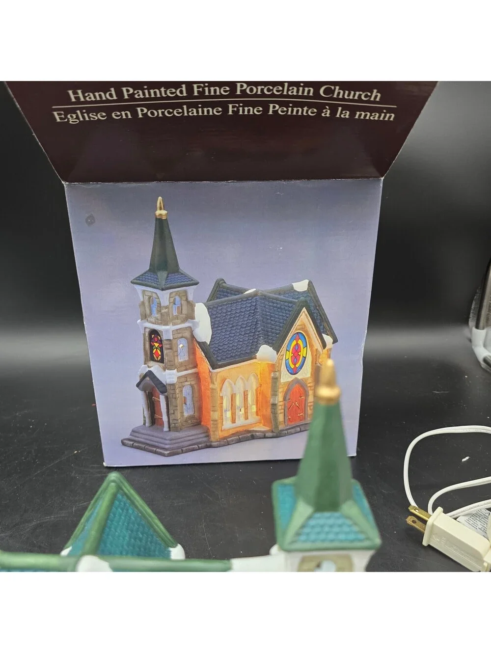 Vintage Galleria Inc Lighted Porcelain Church Christmas Village With Box 8.25